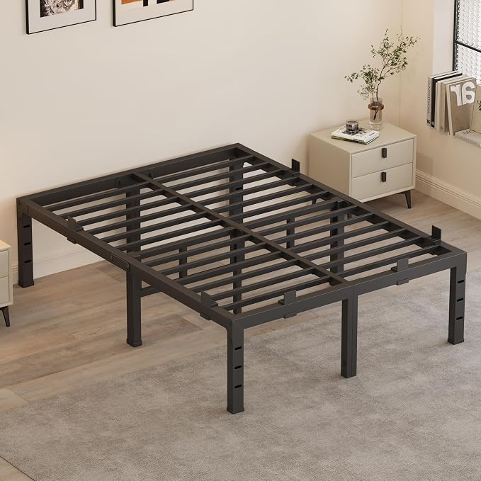14 Inch King Size Bed Frames, Heavy Duty Metal King Platform 3500 lbs Capacity, No Box Spring Needed, 6 Mattress Slide Stopper, Headboard Holes, Noise-Free, Easy Assembly