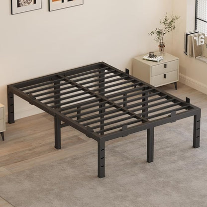 16 Inch Queen Bed Frames,Heavy Duty Metal Queen Size Platform 3500 lbs Capacity, No Box Spring Needed, 6 Mattress Slide Stopper, Headboard Holes, Noise-Free, Easy Assembly