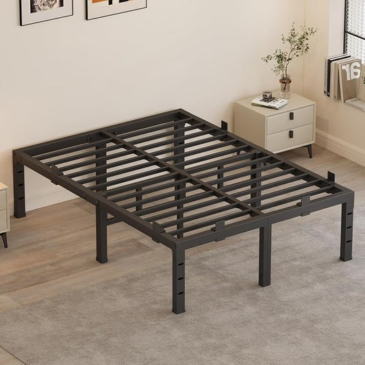 18 Inch King Size Bed Frames, Heavy Duty Metal King Platform 3500 lbs Capacity, No Box Spring Needed, 6 Mattress Slide Stopper, Headboard Holes, Noise-Free, Easy Assembly, Black