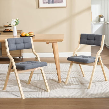 4-Pack Folding Dining Chairs with Cushion,Padded Foldable Dining Chairs,Portable Wooden Folding Chairs for Dining Rooms Kitchen Wedding and Party Indoor Darkgrey