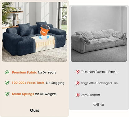 83.5" Boneless Loveseat with Ottoman, 30" Deep Seat Modular Sofa, Cloud Comfy Couches for Living Room, Apartment, Bedroom, No Assembly Required (Blue)