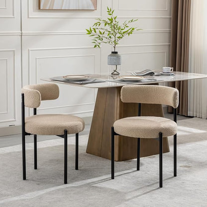 Boucle Dining Chairs Set of 2, Beige Dining Chairs with Upholstered Seat and Round Back, Mid-Century Modern Kitchen Chairs for Dining Room, Restaurant