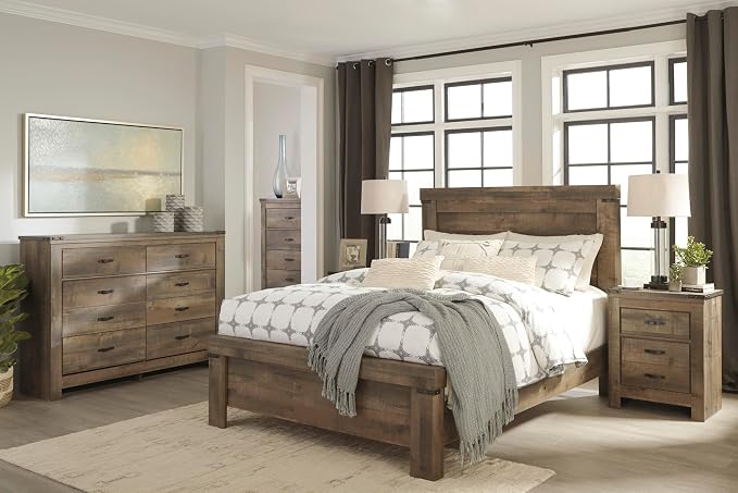 Signature Design by Ashley Trinell Rustic 6 Drawer Dresser with Safety Stop for Bedroom, Dark Brown