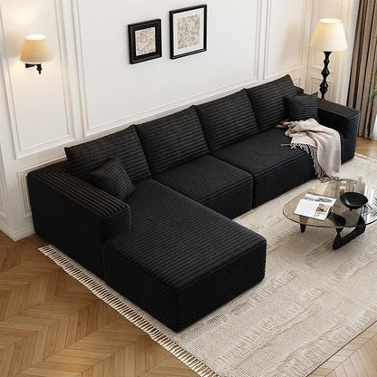 135.4" Cloud Modular Sectional Sofa Couch with L-Shape Chaise,Modern Minimalist Upholstered Couches for Living Room Bedroom,Deep Seat Corner Couch，No Assembly Required (Black,Left Facing Chaise)