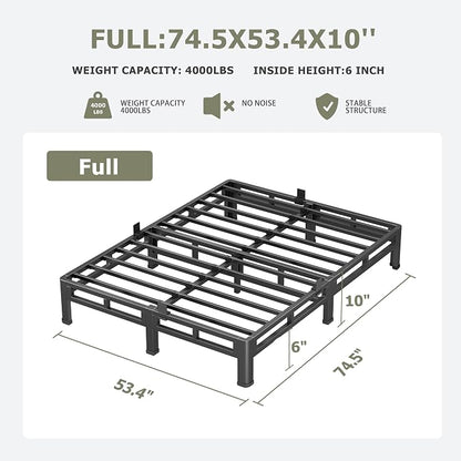 NKZ 10 Inch Full Size Bed Frame, Metal Bed Frame & Box Spring 2 in 1 Platform with Round Corner Legs, 4000lbs Weight Capacity Reinforced Low Profile Metal Frame, Noise-Free, Easy Assembly