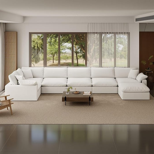 Cloud Modular Sectional Sofa,Oversize Down Filled Sofa 6 Seat with Chaise,Minimalist Sofa Cover Washable and Replaceable Couches for Living Room,Sectional Sofa Deep Seat