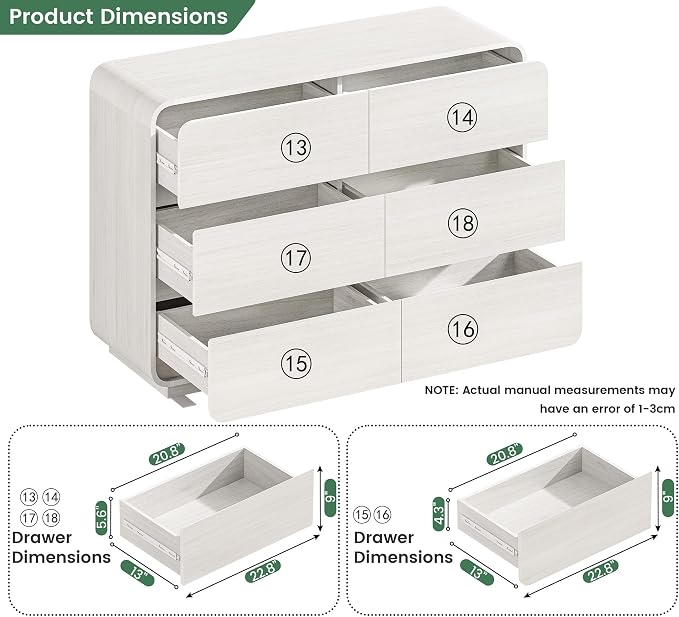 Standifurno White 6 Drawer Dresser for Bedroom, 47" Wide Dresser with Large Storage, Wooden Chest of Drawers for Bedroom, Hallway.