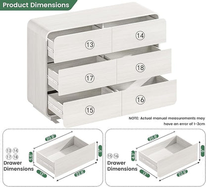 Standifurno White 6 Drawer Dresser for Bedroom, 47" Wide Dresser with Large Storage, Wooden Chest of Drawers for Bedroom, Hallway.