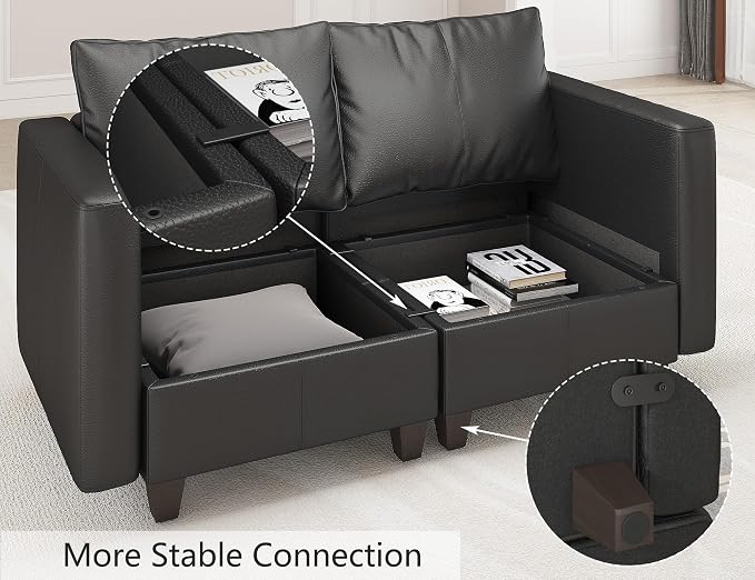 EASE MOOSE U Shaped Modular Sectional Sofa with Storage, Faux Leather Modular sectional Oversized Modular Sectional Couch with Reversible Chaises for Living Room