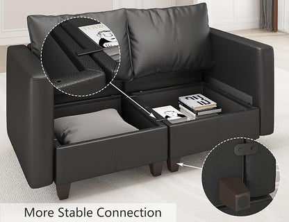 EASE MOOSE U Shaped Modular Sectional Sofa with Storage, Faux Leather Modular sectional Oversized Modular Sectional Couch with Reversible Chaises for Living Room