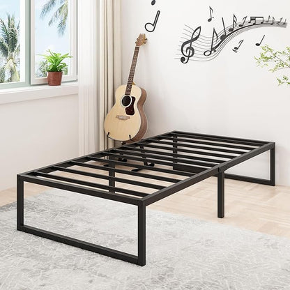 Lutown-Teen 16 Inch Twin XL Bed Frames Heavy Duty Sturdy Metal Platform Bed Frame No Box Spring Needed, Noise Free, Easy Assembly, Black