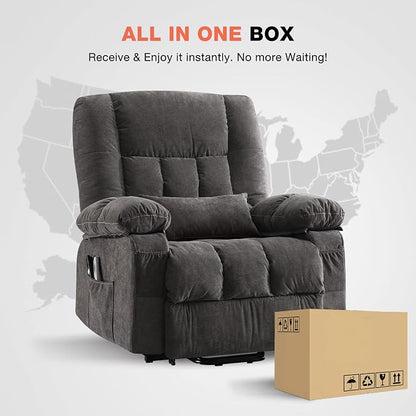 MAHOMICO Power Lift Recliner Chair for Elderly with Vibration Massage and Lumbar Heating, Electric Lift Recliner Single Sofa with Side Pocket and USB Charge Port for Living Room
