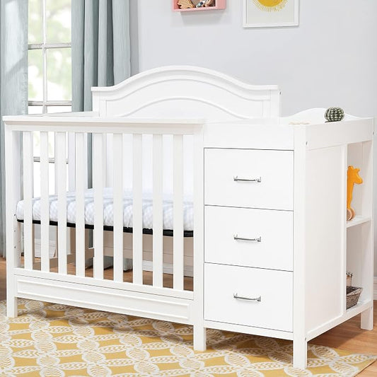 Davinci Charlie 4-in-1 Convertible Mini Crib and Changer Combo in White, Greenguard Gold Certified
