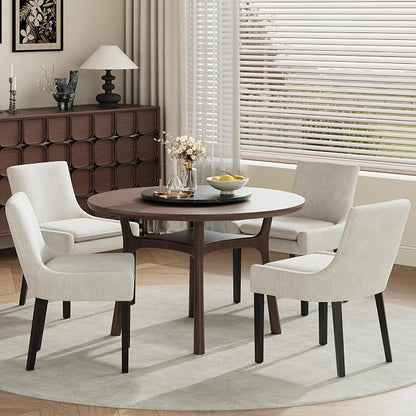Modern Dining Room Chairs Set of 4 with Mid Back and Wood Legs, Upholstered Kitchen Chairs for Dining Room/Living Room, Beige