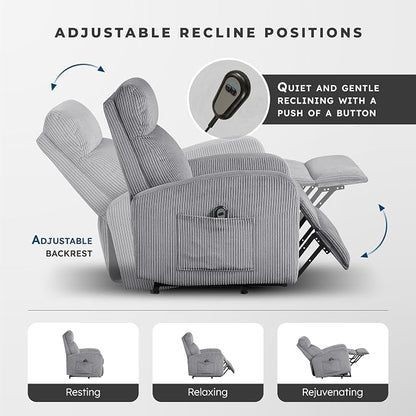 Lexicon Power Lift Recliner Chair for Elderly with Remote Control, Gentle Lift Motion, Side Pocket Armrest, Corduroy Upholstered Electric Recliner for Living Room/Bedroom, Easy Assembly, Dark Gray