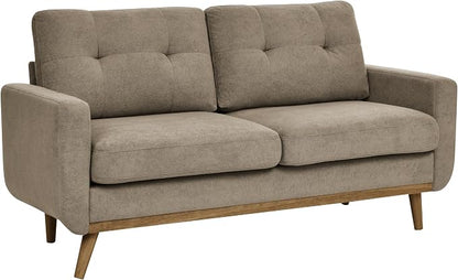 Ball & Cast 67.7" Loveseat Sofa,Mid Century Modern Love Seat Couches for Living Room,Button Tufted Upholstered Small Couch with Solid Wood Legs for Bedroom,Apartment,Office,Easy Assembly,Camel