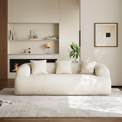 91" Boneless Couch,Cloud Couch,Chenille Curved Sofa with 3 Seater and 3 Pillows, Modern Compression Sofa for Living Room, Bedroom and Apartment, No Assembly Required, Beige White