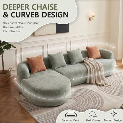 Modular Sectional Boneless Couches, Cloud Sectional Couch with L-Shape Curved Chaise, Modern Comfy Chenille Sofa with Deep Seat for Living Room, Bedroom, No Assembly Required (Greeny)