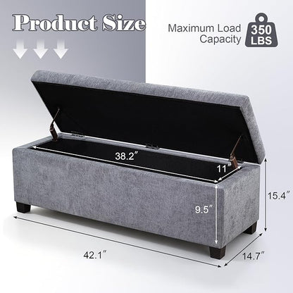 Asense Storage Ottoman Bench,42 inch Upholstered End of Bed Bench,Safety Hinge Storage Bench for Living Room,Bedroom,Entryway (42" Cotton-Linen Grey)