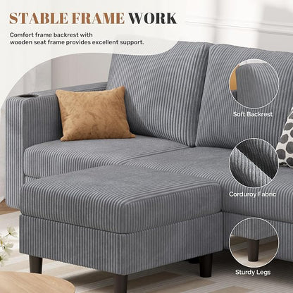Luxanimarion Upholstered Sectional Sofa and Couches, 78'' L Shaped 3-seat Sofa forLiving Room, Apartment,Lounge,Bedroom-Washable Covers Convertible Sofas(Linen Fabric,Light Gary)