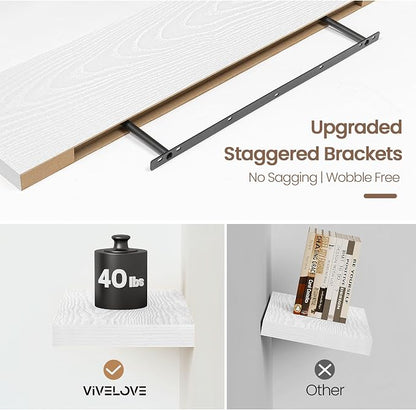 Vivelove White Floating Shelves 32 Inches Long, Wall Display Shelves with Invisible Brackets, for Bathroom Living Room Kitchen Bedroom Office Farmhouse Home Decor, 32x9.3X 1.5 - Set of 2, White