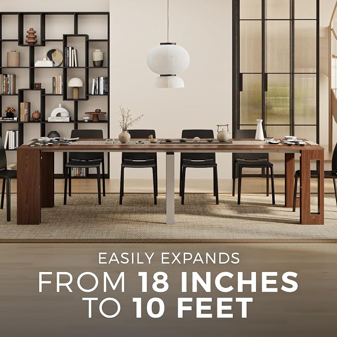 Mobili Fiver, Easy, Extendable Console Table with Extension Leaves Holder, 17.7(120.1) x35.4 in, Walnut, for 4-12 People, Space Saving Dining Table for Entrance, Living Room, Italian Furniture