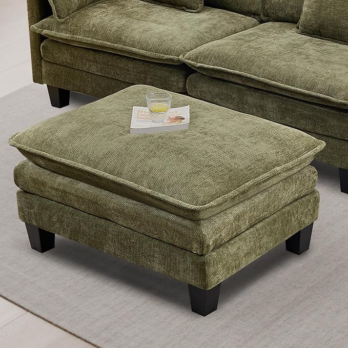 Opiesit Ottoman for Sectional Cloud Couch, Chenille Ottoman for Deep Seat Modular Sofa for Apartment, Living Room and Bedroom, Green