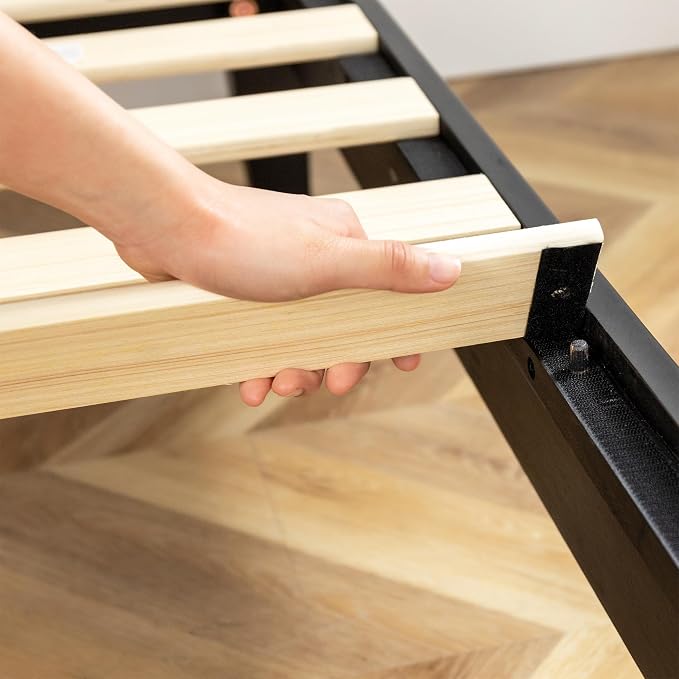 Mellow Naturalista Grand 12 Inch Solid Wood Platform Bed with Wooden Slats, Easy Assembly, Full, Black