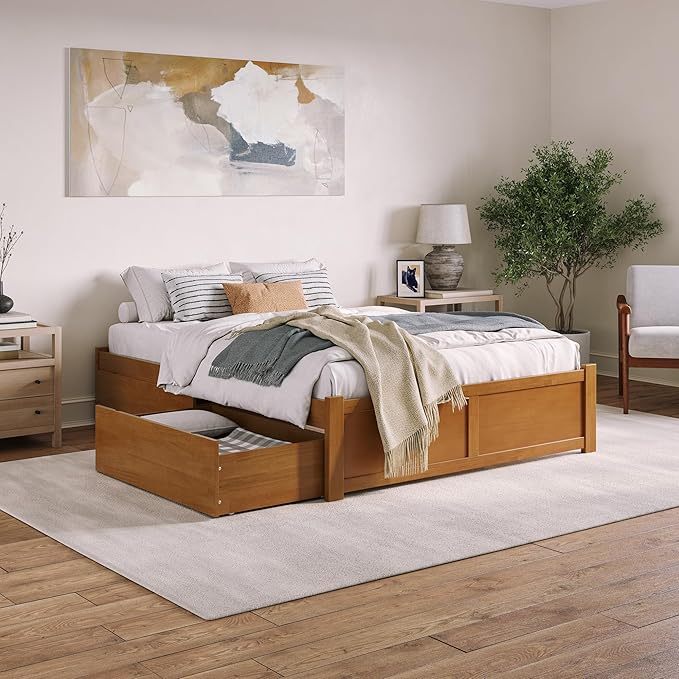 AFI, Concord Queen Platform Bed with Footboard & Storage Drawers, Light Toffee