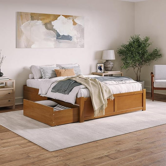 AFI, Concord Queen Platform Bed with Footboard & Storage Drawers, Light Toffee