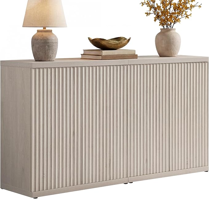 SICOTAS Buffet Cabinet with Storage Accent Sideboard Modern Credenza with Doors & Shelves Fluted Media Console Mid Century Coffee Bar Table for Living Room Kitchen Dining Room Hallway（2PCS）