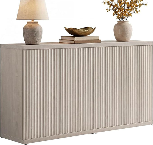 SICOTAS Buffet Cabinet with Storage Accent Sideboard Modern Credenza with Doors & Shelves Fluted Media Console Mid Century Coffee Bar Table for Living Room Kitchen Dining Room Hallway（2PCS）