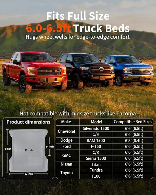 Umbrauto Premium Drop-Stitch Truck Bed Air Mattress for 6-6.5 ft Full Size Bed, Sag-Resistant Waterproof Firm Sleeping Pad for Truck Tent Camping, Dark Grey