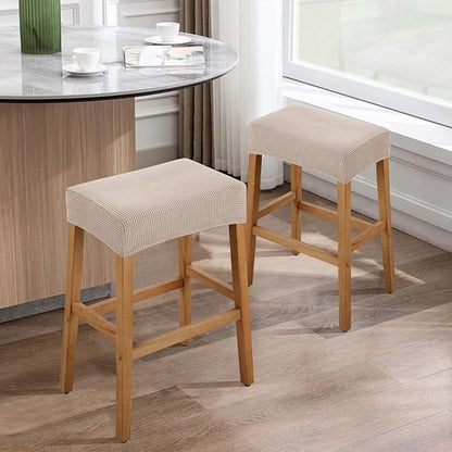 YISUN Stool Covers Rectangle - 2 Pack Stretch Waterproof Saddle Seat Cover Counter Bar Stools Bar Chairs Covers Kitchen Island Chairs Cushion Protector (2, Khaki)