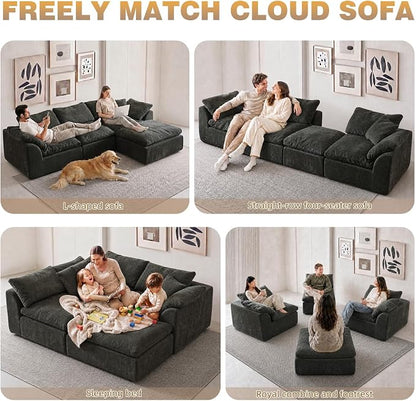109" Boneless Cloud Couch Sectional for Living Room, Oversized Modular L Shaped Sofa with Ottoman, Deep Seat Chenille Sectional Couch for Cloud-Like Comfort (Onyx Black)