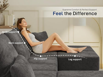 Living&Giving 101" U-Shaped Cloud Sectional Couch for Living Room, Cloud Boneless Couch-No Assembly with Reversible Chaise, Customizable 3-Seat Modular Sectional Sofa with 2 Ottoman,Dark Grey