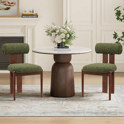 MALOL Modern Wooden Dining Chairs Set of 2, Upholstered Fabric Kitchen Chairs with Sculptural Backrest, Mid-Century Farmhouse Dining Room Chairs with Solid Wood Legs, Green