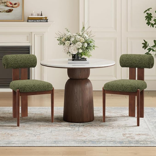MALOL Modern Wooden Dining Chairs Set of 2, Upholstered Fabric Kitchen Chairs with Sculptural Backrest, Mid-Century Farmhouse Dining Room Chairs with Solid Wood Legs, Green