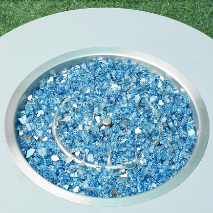Skyflame Fire Pit Glass Rocks, 15 Pound Pacific Blue Reflective Fire Glass for Outdoor Indoor Fire Bowl Fireplace, 1/2-Inch