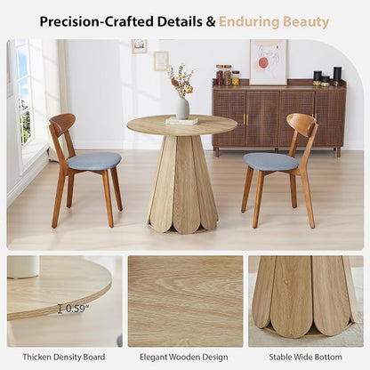 31.5" Round Dining Table for 2-4 People, Modern Small Kitchen & Dining Room Table with Pedestal Base, Space Saving Farmhouse Wood Table for Apartment & Small Spaces, Natural