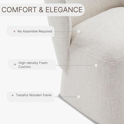 KISLOT Upholstered Dining Chairs with Wheels, No Assembly Stain Resistant Fabric Modern Barrel Armchair with Casters, Dining Room Chairs for Kitchen Living Room Bedroom, Linen, Set of 1