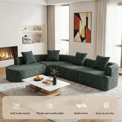 123" Curved Modular Sectional Sofa for Living Room, Oversized Chenille Cloud Couch, L-Shaped Boneless Sofa with Chaise Lounge, Compressed Couch Deep Seat, No Assembly (Green, L-Shape Left Chaise)