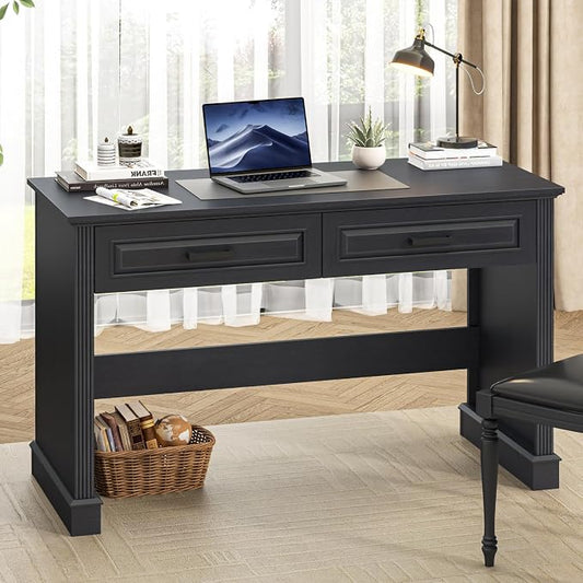 Vabches Farmhouse Executive Desk with Drawers, 48 Inch Simple Home Office Writing Desk, Computer Desk Workstation for Small Spaces, Bedroom Study Black