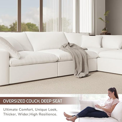 Modular Sectional Sofa,Extra Comfty Deep-Seat-Filled Couch,White 5 Seat U Shape Sofas with Movable Ottoman,Modern Couches for Living Room, Apartment,Office,Small Space