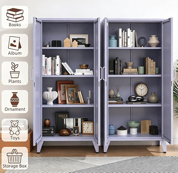 X-Shaped Door Kitchen Pantry Cabinets with Lockable and Adjustable partitions Metal Storage Cabinet 61" H Metal Pantry Cabinetfor Cupboard/Dining Room/Bathroom/Living Room/Office/Laundry Room