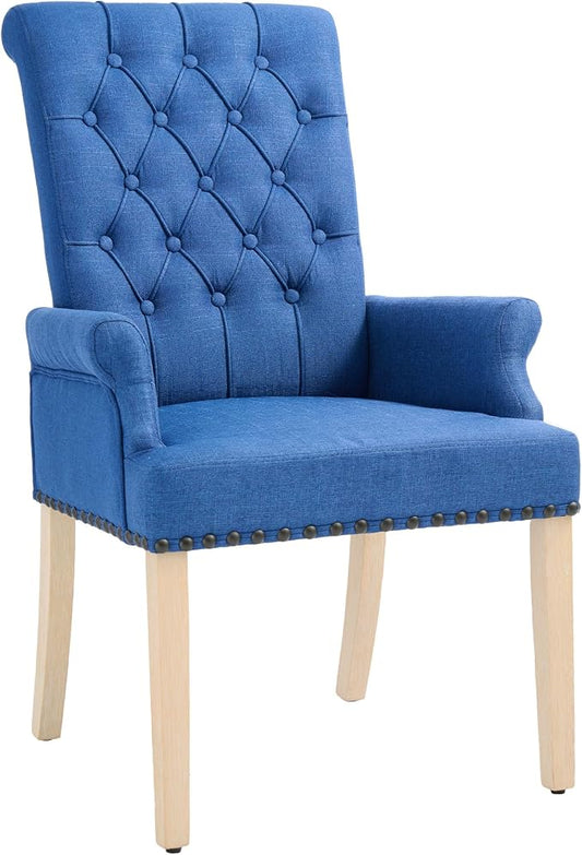 adochr Upholstered Fabric Accent Dining Chair, Elegant Tufted Club Dining Room Kitchen Room Arm Dining Chair,Blue