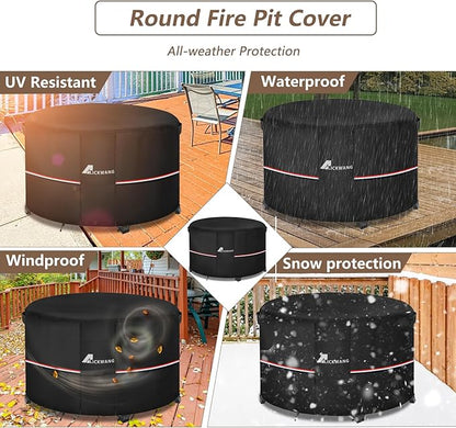 Fire Pit Cover Round 54 Inch Waterproof,Outdoor Heavy Duty Durable 600D Tear-Resistant Fire Pit Table Cover,Patio Round Firepit Cover 54" D x 24" H, Black