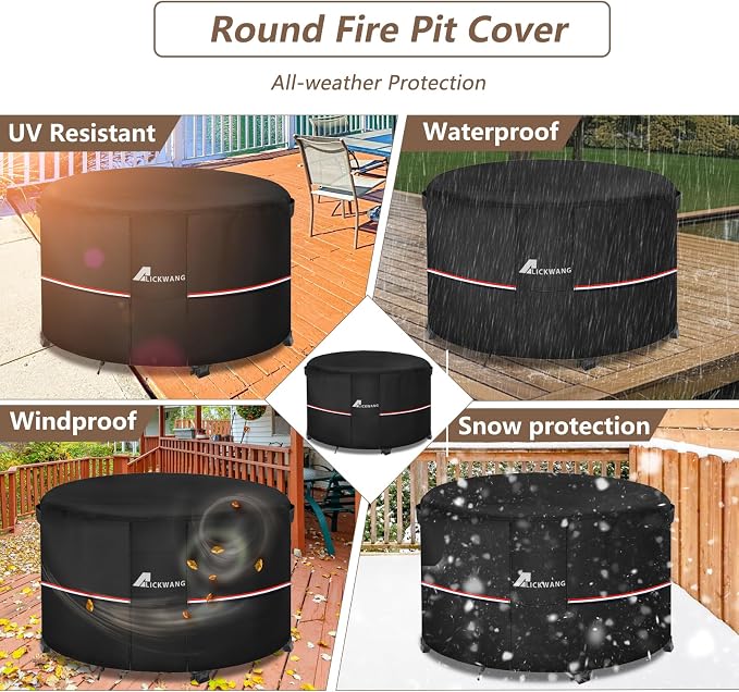Fire Pit Cover Round 40 Inch Waterproof,Outdoor Heavy Duty Durable 600D Tear-Resistant Fire Pit Table Cover,Patio Round Firepit Cover 40" D x 20" H, Black