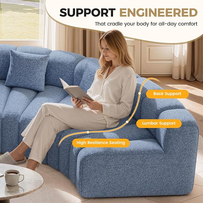 Nebuaegis 2PCS 1/8 Round Curved Couch, 2 Seater Modular Velvet Couch, Modern Boneless Sectional Couches for Living Room, No Assembly Required,Light Blue