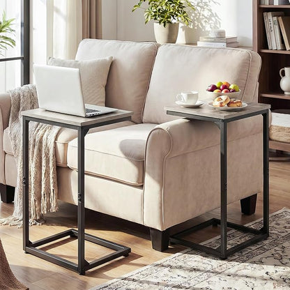AMHANCIBLE C Shaped End Tables Set of 2, Couch Side Tables that Slide Under Sofa, Slim TV Trays for Living Room and Bedroom, Narrow Space Saving Laptop Workstation, Grey, HET02BGY